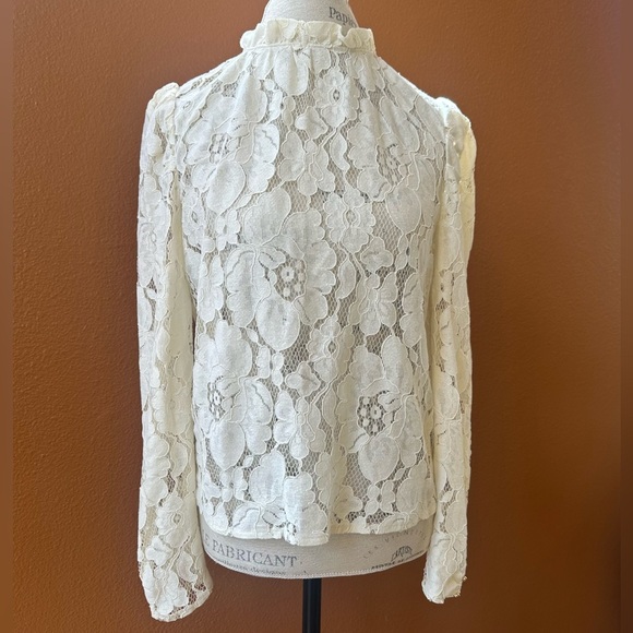 Mare Mare X Anthropologie Cream Sheer Lace Ruffle Neck Blouse Medium EUC! - Picture 10 of 10